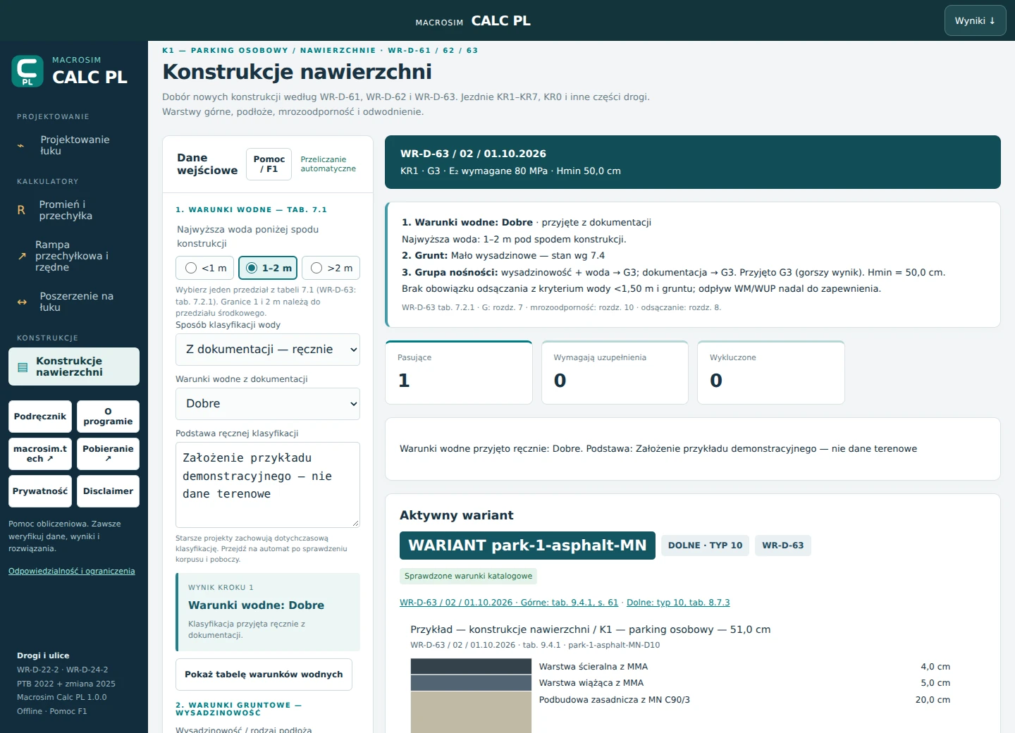 Dobór konstrukcji nawierzchni i zestawienie warstw na przykładowym projekcie WR-D-63.